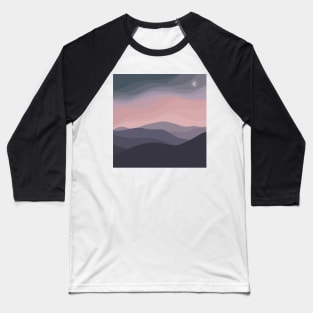 Blush and Grey Minimal Hilly Night Landscape Digital Illustration Baseball T-Shirt